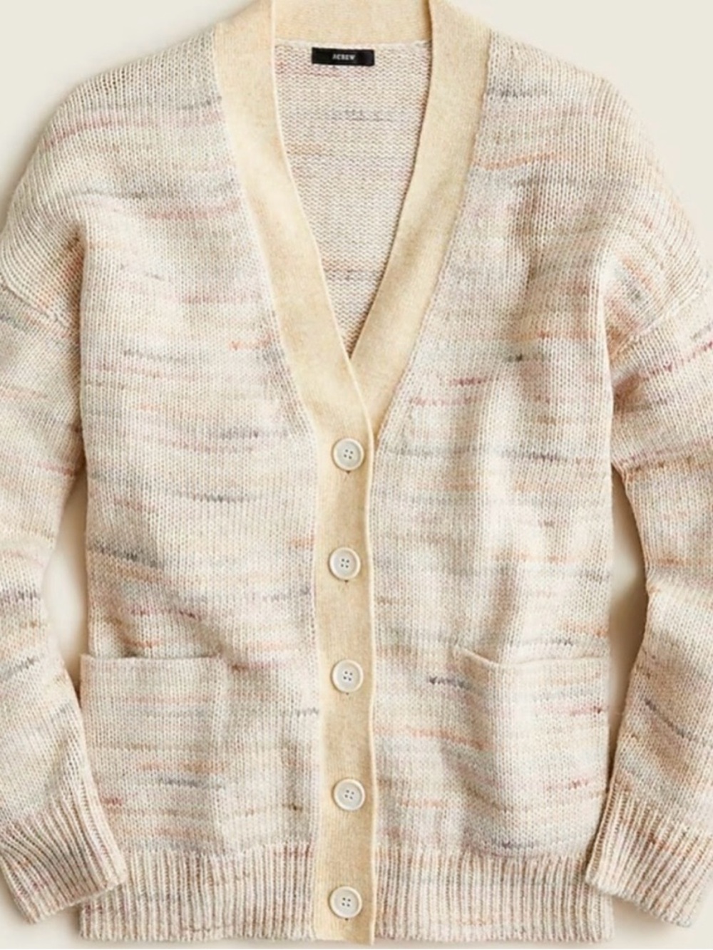 J Crew Space-Dyed Relaxed Cardigan Sweater Ivory Blush Womens Size‎ S / M